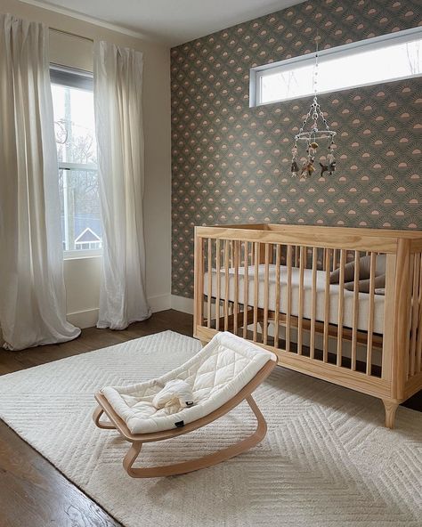 ✨ beautiful patterns for a beautiful nursery 😇 • #babyletto & @crateandkids Lolly exclusive • nursery designed by @hope.ss.chambers Sustainable Nursery, Nursery Gliders, Sister Bedroom, Convertible Cribs, Nursery Accent Wall, Nursery Glider, Nursery Style, Beautiful Nursery, Nursery Inspo