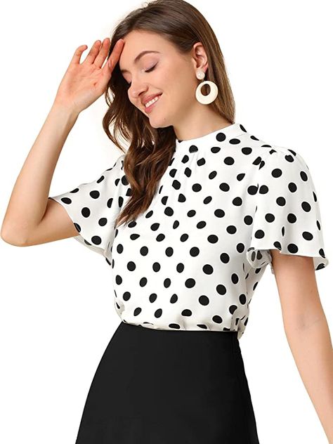 This sophisticated Allegra K top offers a timeless style with a modern twist. Crafted from a lightweight polyester fabric, it is designed to flatter your figure and keep you cool and comfortable all day long. Its versatile hue means you can dress it up or down to suit your style. Polka Dots Blouse, Spring Summer Fashion Trends, Spring Dresses Casual, Flared Sleeves Top, Loungewear Luxury, Denim Trends, Summer Fashion Trends, Polka Dot Blouse, Spring Wardrobe