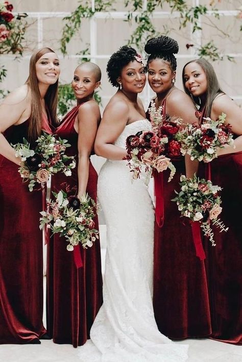 18 Red Bridesmaid Dresses For Fairytale Wedding ❤ red bridesmaid dresses dark red velvet long jennyyoonyc ❤ #weddingdresses Unique Wedding Colors, Red Bridesmaid, Vietnamese Wedding, Wedding Color Combos, Wedding Party Flowers, Velvet Bridesmaid Dresses, Wedding Dress Guide, Red Bridesmaids, Red Bridesmaid Dresses