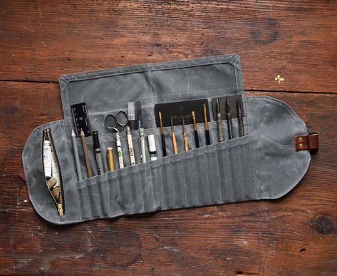 Recycled Metal Jewelry, Leather Tool Roll, Waxed Canvas Bag, Tool Roll, Leather Roll, Pens And Pencils, Artist Gifts, Tool Bag, Leather Gifts