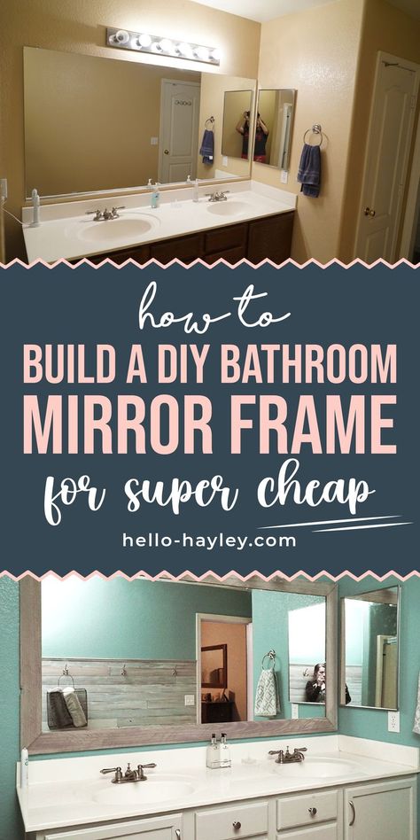 How To Build A DIY Bathroom Mirror Frame For Super Cheap Diy Bathroom Mirror Frame, Frame A Bathroom Mirror, Diy Bathroom Mirror, Budget Farmhouse, Bathroom Mirrors Diy, Large Bathroom Mirrors, Mirror Clips, Plastic Mirror, Bathroom Mirror Frame