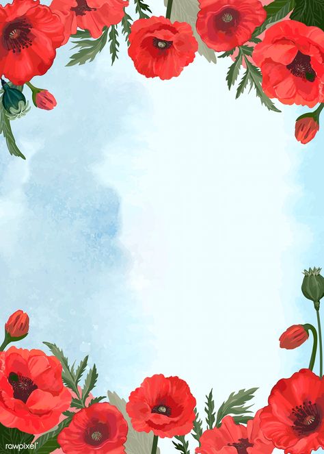 Hand drawn poppies with a blue background vector | premium image by rawpixel.com Lampshade Painting, Poppy Background, Cartoon Frame, Poppy Coloring Page, Flower Pattern Drawing, Flower Background Iphone, Poppy Design, Pound Cakes, Free Hand Drawing