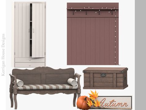 The Sims Resource - Autumn Mudroom Sims 4 Mudroom Cc, Sims 4 Hallway Cc, Sims 4 Hallway, Mudroom Cabinets, Sims 4 Kitchen, Sims 4 Clutter, Mudroom Bench, Electronic Art, The Sims Resource