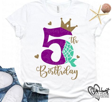 Mermaid Number, 5th Birthday Girl, Silhouette Cameo Projects Beginner, Birthday Princess Svg, Happy Birthday Wishes Sister, Quotes Girlfriend, 5th Birthday Girls, Mermaid Pool, Kids Shirts Design