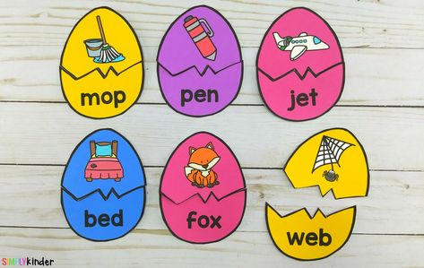 These Easter Egg CVC Puzzles are a fun and hands-on way for children to practice reading CVC words and matching the word to the picture. Easter Literacy, Easter Kindergarten, Cvc Activities, Cvc Words Kindergarten, Cvc Word Activities, Easter Preschool, Practice Reading, Kindergarten Centers, Kindergarten Literacy