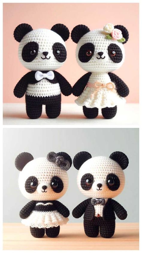 Crochet Panda Amigurumi Free Pattern Panda Bear Crochet Pattern Free, Crochet Panda Pattern Free, Panda Amigurumi Free Pattern, Crocheted Monkey, Wedding Crochet Patterns, Amigurumi Panda, Crochet Baby Costumes, Crochet Animal Amigurumi, Crochet Panda