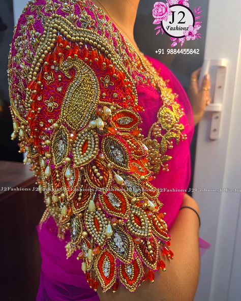 @j2fashions specialist in all types of a bridal /Aari work blouse in wholesale price ❤️ @j2fashions exclusive bridal blouse work /Aari Zardosi work in wholesale price in chennai for appointment +91 9884455842. ❤️ All exclusive bridal/Aari work blouse in wholesale price. ❤️ Urgent orders also undertaken 5 to 10 days delivery time. ❤️ Visit us at chennai , Anna Nagar East . ❤ Worldwide shipping,online orders, courier orders and further details. ❤ YouTube : www.youtube.com/j2fashions 🧵 Faceb Parrot Work Blouse Design, 3d Aari Work Blouse, Bridal Blouse Work, Bridal Aari Work Blouse, Bridal Aari Work, Mirror Work Blouse Design, Tracker Ideas, Mirror Work Blouse, Zardosi Work