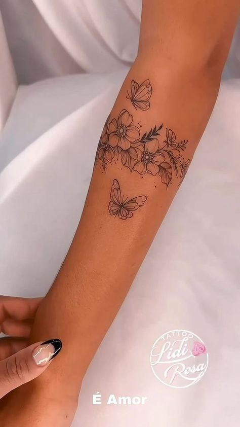 Delicate Tattoos For Women, Butterfly Tattoos On Arm, Around Arm Tattoo, Butterfly Tattoos For Women, Writing Tattoos, Tasteful Tattoos, Sketch Tattoo, Tattoo Ideas For Women, Feminine Tattoo