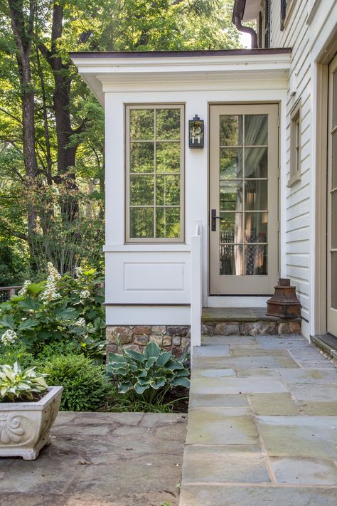 Newtown Square Renovations - Farmhouse - Porch - Philadelphia - by Rittenhouse Builders | Houzz Screened In Porch Entryway, Farmhouse Enclosed Front Porch, Enclosed Front Porches Exterior, Back Porch Door Ideas, Front Door No Porch, Bungalow Entrance Design, Enclosed Porch Exterior, Recessed Front Porch, Arched Front Porch