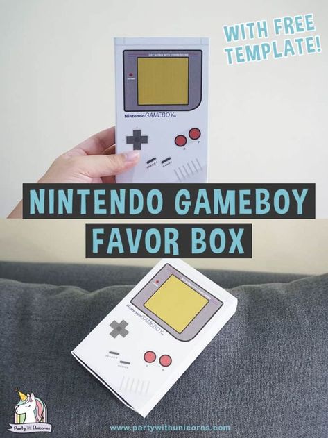 Nintendo Favor Box - Classic Gameboy Template. If you are throwing a videogame themed party this year, considering using the free Nintendo Gameboy party Favor box. It is a super cute way to send all of your videogame fans home with a special treat after your nintendo party. It is also a great giftbox to use for a gift car. #nintendo #fathersdaygiftbox #nintendoparty #nintendogames #nintendogameboy #boyparty #favor #gameboy #marioparty #supermario #supermariobros #favors #kidspartyideas #kidspart Gameboy Template, Super Mario Invitation, Nintendo Party, Super Mario Bros Party, Mario Bros Party, Super Mario Birthday Party, Mario Birthday Party, Super Mario Birthday, Video Game Party