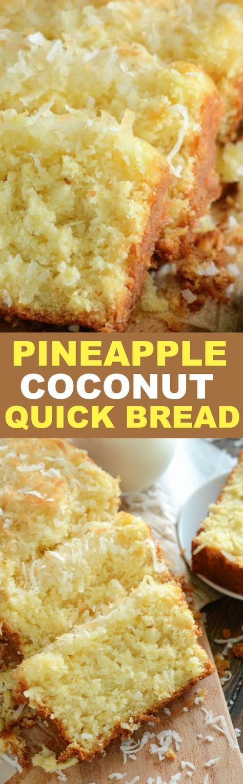 Pineapple Coconut Quick Bread: this sweet tropical quick bread is full of flaky coconut, bites of pineapple, and it can be served for breakfast or dessert! Breakfast Quick Bread, Coconut Quick Bread, Pineapple Coconut Bread, Coconut Bread Recipe, Pineapple Bread, Breakfast Quick, Novice Chef, Coconut Bites, Bread Breakfast