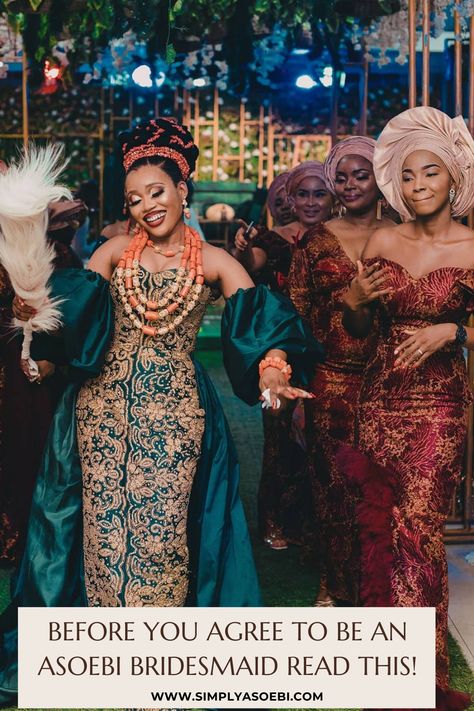 At Nigerian weddings, the role of the asoebi bridesmaids extends beyond simply standing alongside the bride on her big day. If you're unsure exactly what their role is, then this guide is for you! Bridal Reception Dress Nigeria, Aso Ebi Bride, Asoebi Bridesmaids, Igbo Bride Traditional Weddings, Nigerian Bridesmaid Dresses, Nigerian Wedding Dresses Traditional, Igbo Traditional Wedding, Nigerian Wedding Dress, Igbo Bride