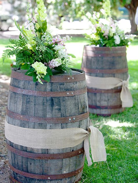 Wedding Barrels, Wedding Barrel, Diy Whiskey Barrel, Wedding Ideas Country, Diy Whiskey, Wood Wedding Arches, Wine Barrel Wedding, Barrels Diy, Whiskey Barrel Wedding