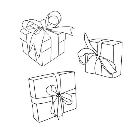 Presents Drawing Christmas, Presents Illustration, Gift Box Drawing, Wrapped Gift Illustration, Pile Of Presents, Presents Drawing, Stack Of Presents Drawing, Present Box Drawing, Christmas Present Doodle