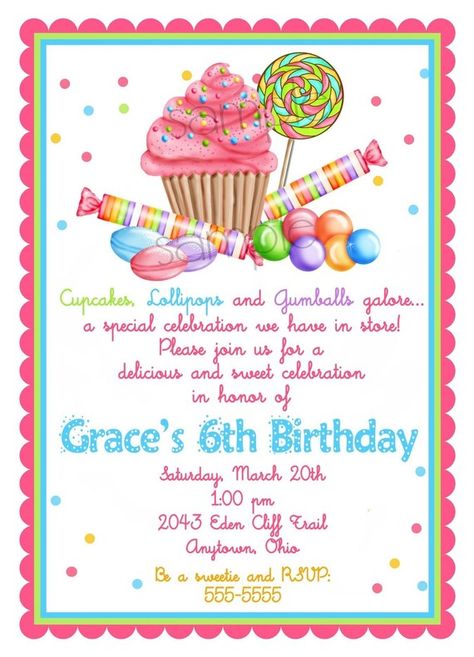 Candyland Lollipop Invitations | Sweet Shop Birthday party Invitations, Candyland invitations ... Candyland Lollipop, Candyland Invitations, Candy Invitations, Cupcake Invitations, Lollipop Birthday, Candy Land Birthday Party, Candy Birthday, Candy Cupcake, Candy Birthday Party