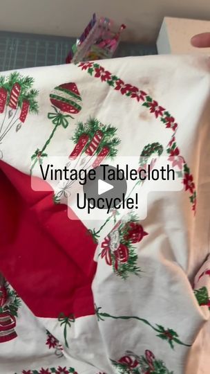 22K views · 3.6K reactions | I used a vintage Christmas tablecloth that was stained and ripped and upcycled it into a cute Christmas bunting!  Old becomes new!  Trash to treasure!

#upcycle #christmasdecor #learntosew #sewingdiy #hobbies #crafts #christmasbunting #christmasdiy #vintagetablecloth #recycle | Chelsea Swindle Upcycle Tablecloth, Diy Tablecloth, Hobbies Crafts, A Vintage Christmas, Christmas Tablecloth, Christmas Bunting, Sewing Tutorials Clothes, Embroidered Tablecloth, Christmas Table Cloth