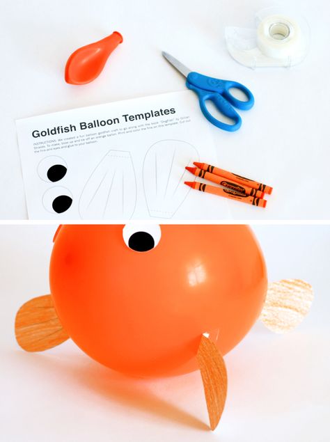 Adorable Balloon Goldfish Craft with Free Printable Template at PagingSupermom.com #goldfish #goldfishparty #fishcraft Fish Balloons Diy, Balloon Fish Diy, Goldfish Craft, Fish Balloons, Fish Balloon, Goldfish Party, Fish Diy, Balloon Craft, Balloon Fish