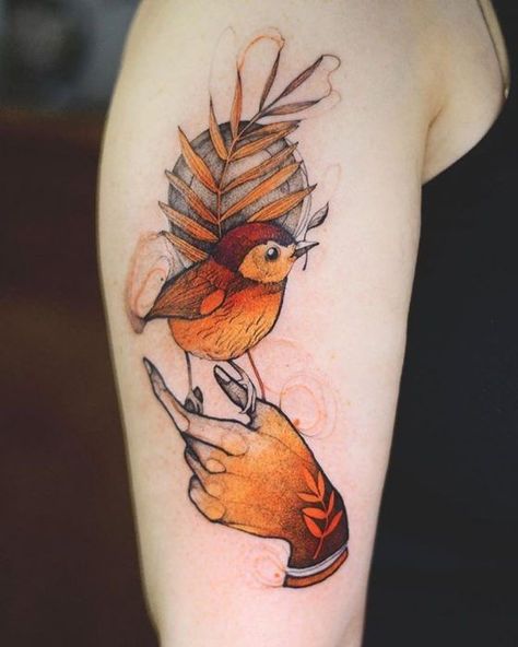 Bird Tattoo Color, Yellow Bird Tattoo, Realistic Bird Tattoo, Bird Tattoo Back, Flor Tattoo, Bluebird Tattoo, Watercolor Bird Tattoo, Vogel Tattoo, Tattoo Diy