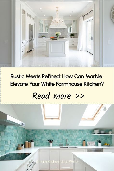 White farmhouse kitchen featuring herringbone marble backsplash and open shelving Herringbone Marble Backsplash, White Kitchen Backsplash Ideas, Dream Kitchen White, White Kitchen Design Ideas, Kitchen Ideas White, White Farmhouse Kitchen, White Kitchen Inspiration, Wooden Shelving, Dream Kitchen Ideas