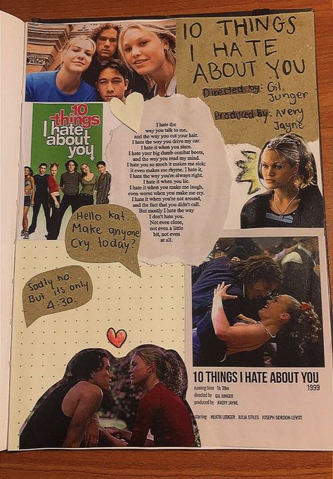 10 Things I Hate About You Promposal, Fav Movies Journal, Film Journal Aesthetic, Movie Journal Page, Film Journal Ideas, Journaling Tiktok, Journal Pages Aesthetic, Aesthetic Journal Pages, Movie Journal