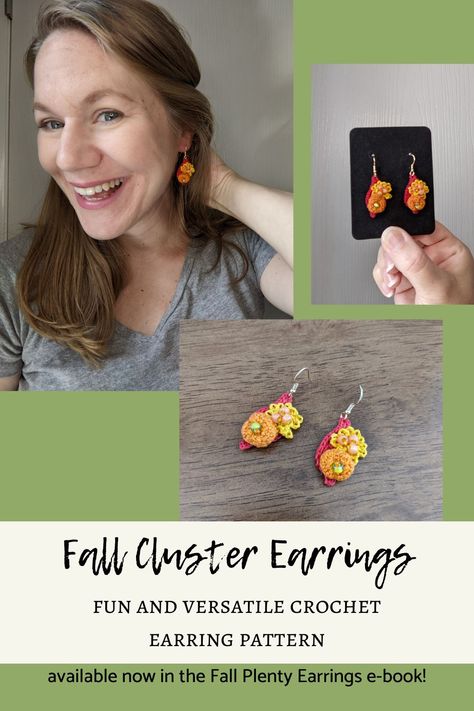 The Fall Cluster Crochet Earrings are so fun and versatile. Use your favorite fall colors to make the pumpkin, leaf, and mum. Attach them together for a lovely cluster or create separate earrings for a season of glorious earrings. Crochet Fall Leaf, Toddler Meltdowns, Pumpkin Leaf, Quick Crochet Patterns, Amazing Crochet, Crochet Earrings Pattern, Christmas Preparation, Crochet Thread, Crochet Fall