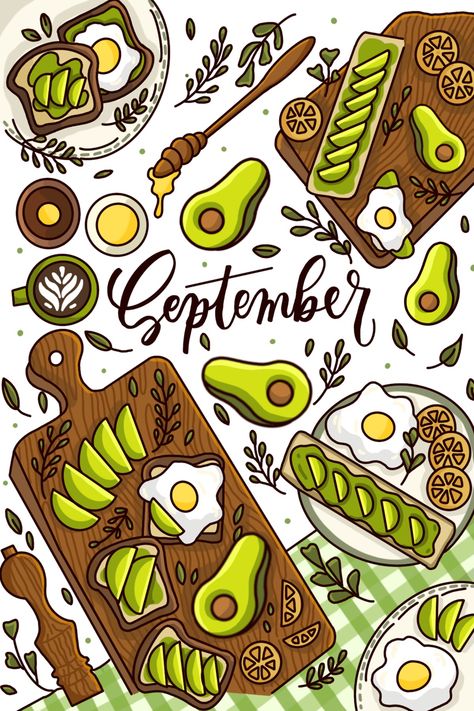 Food On Table Drawing, Month Drawings, September Bullet Journal, Bullet Journal Month, Minecraft Banner Designs, Bullet Journal Cover Ideas, Desain Buklet, Bullet Journal Paper, Bulletin Journal Ideas