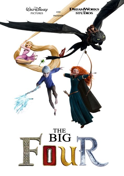 The Big Four movie poster (Fan made) Big Four Fan Art, The Big Four Fan Art, The Big 4, Dreamworks Characters, Four Movie, Disney Theory, Disney Crossover, Big Four, Big Six