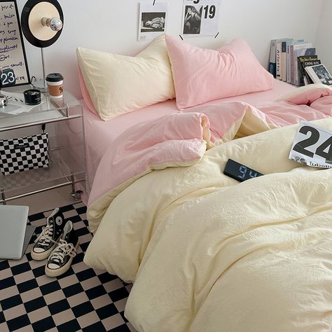 Korean INS Cream Style Pink Bedding Linen Solid Color Soft Bed Flat Sheet Pillowcase Adults Girls Light Academia Room, Vintage Aesthetic Room, Indie Aesthetic Room, Cottagecore Room, Danish Pastel Room, Bedding Linen, Pastel Room, Boys Bedding, Aesthetic Rooms