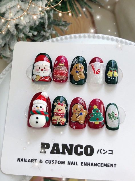 Painted Christmas Nails, Nail Noel, Christmas Nail Ideas, Santa Nails, Xmas Nail Art, Solid Color Nails, Asian Nails, Gel Nail Art Designs, Anime Nails