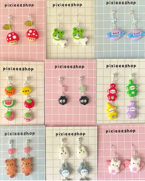 Crea Fimo, Clay Keychain, Clay Things, Craft Things, Clay Diy Projects, Earrings Polymer, Tanah Liat, Cute Polymer Clay, Clay Jewelry Diy