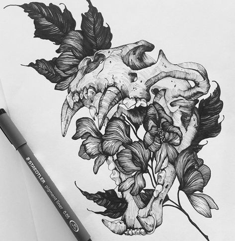 Stylo Art, Pen Drawings, Geniale Tattoos, Tattoo Portfolio, Symbol Tattoos, Ink Drawings, Arte Inspo, A Skull, Skull Tattoos