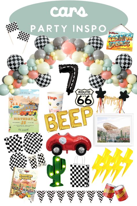 Cars Party Inspiration - amanda party + home Party Fans, Disneyland Birthday, Cars Party, Apple Prints, Glitter Party, Felt Ball Garland, Cars Birthday Parties, Minnie Mouse Birthday Party, Minnie Mouse Party