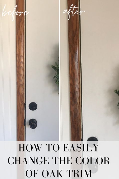 A Crazy Easy Way to Update Oak Trim - MY CHIC OBSESSION Paint With Orange Wood Trim, Best Paint With Wood Trim, Paint Colors With Orange Wood Trim, Bedrooms With Oak Trim, Gel Stain Over Honey Oak Trim, Orange Oak Trim, Update Oak Trim, Orange Wood Trim, Wood Trim Ideas