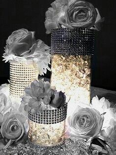 This is exactly what I would want for the centerpieces Ideas Fiesta, Silver Centerpiece, 60 Wedding Anniversary, Simple Centerpieces, Birthday Centerpieces, 25th Wedding Anniversary, Elegant Centerpieces, Bling Wedding, Anniversary Decorations