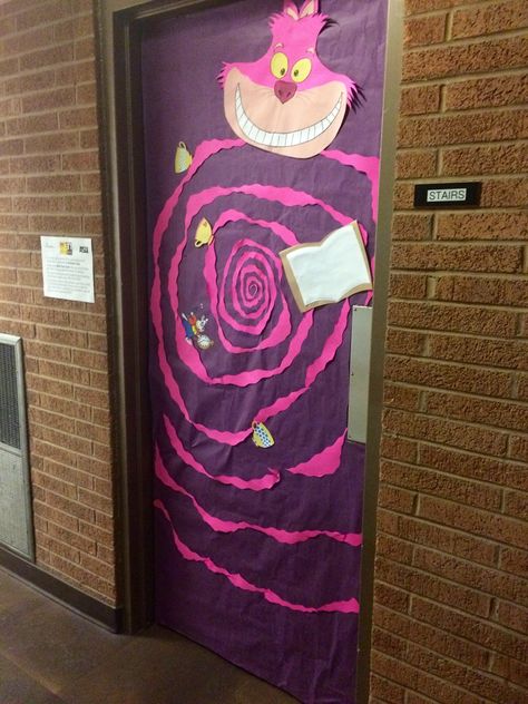 Alice in Wonderland Residence Hall decorations Disney Themed Hallway Decorations, Cheshire Cat Decorations Diy, Alice In Wonderland Decorations Room, Alice In Wonderland Door Decorations Classroom, Alice In Wonderland Hallway Decorations, Alice In Wonderland Decorations Ideas, Alice In Wonderland School Decorations, Alice In Wonderland Hallway, Alice In Wonderland Door Decoration