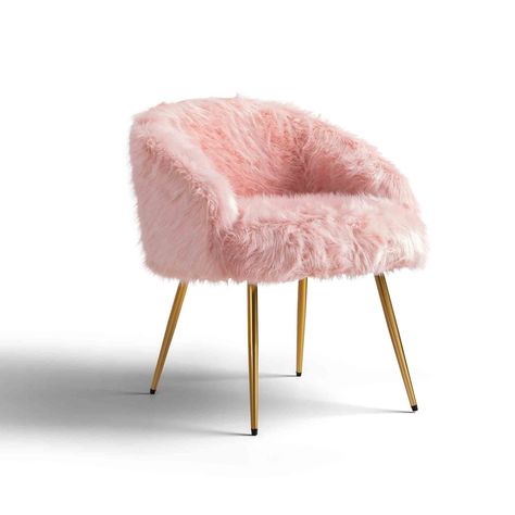 Fuzzy Chair, Fluffy Chair, Pink Desk Chair, Pink Accent Chair, Nail Room Ideas, Pink Bedroom Design, Chair Comfy, Chairs For Living Room, Pink Vanity