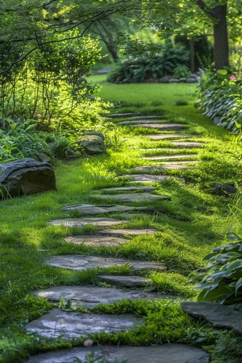 Natural Walkways Paths, Backyard Walkway Ideas, Backyard Walkway, Walkway Ideas, Walkways Paths, Garden Floor, Moss Garden, Backyard Inspiration, Outdoor Gardens Design