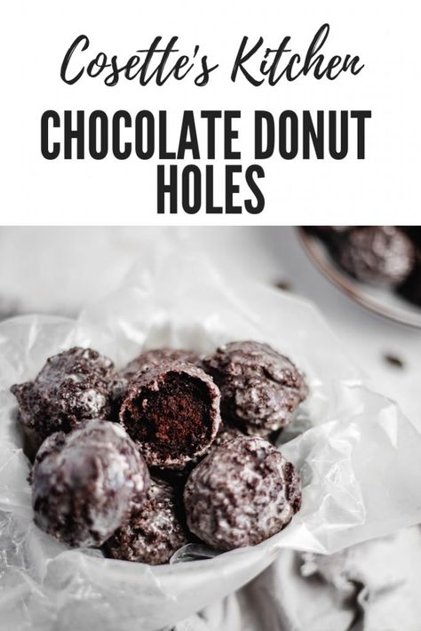 Donut Hole Recipe Baked, Chocolate Donut Holes, Donut Hole Recipe, Chocolate Espresso Cake, Chocolate Doughnuts, Doughnut Holes, Chocolate Donut, Full Fat Yogurt, Filled Donuts