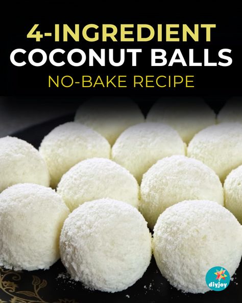 These homemade coconut balls are chewy, soft, and delicious! Make them at home with just 4 simple ingredients. Coconut Balls Recipe, Coconut Ball, Coconut Macaroons Easy, Coconut Snacks, Cornbread Muffins Recipe, Coconut Bites, Slushie Recipe, Chili And Cornbread, Coconut Balls