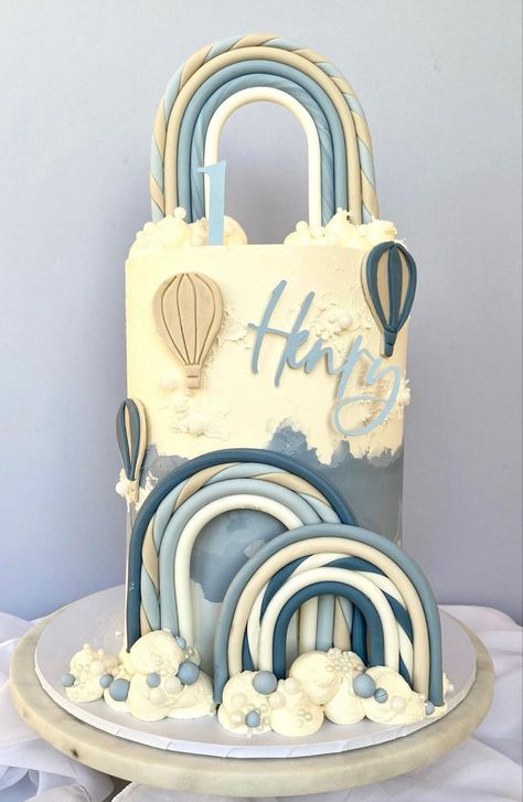 Rainbow Hot Air Balloon Cake, Hot Air Balloon Baby Shower Cake, Hot Air Balloon Cake, Prince Cake, Cakes Design, Hot Air Balloon Party, Boho Cake, Cake Kids, Cool Cake Designs