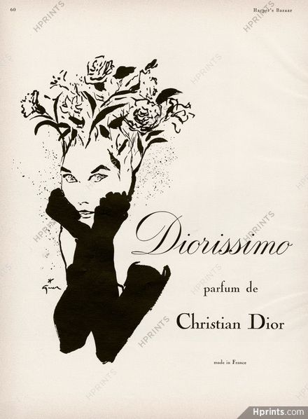 Christian Dior Perfume, Rene Gruau, Character Words, French Magazine, Dior Perfume, Vintage Advertisement, Vintage Perfume, Close Image, Vintage Ads