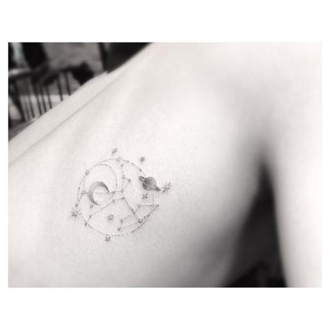 @_dr_woo_ • half needle Sagittarius Constellation Tattoo, Dr Woo Tattoo, Moon Sagittarius, Amazing Tattoo Ideas, Sagittarius Tattoo Designs, Tattoo Sonne, Aries Constellation Tattoo, Heart Geometric, Diy Tattoo Permanent