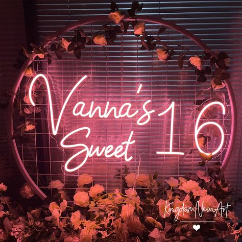 Sweet 16 Neon Sign, Pink Backdrop Birthday, Pink Roses Aesthetic, Sweet 16 Sign, Pink Led Lights, Mums Birthday, Sweet Sixteen Gifts, Roses Aesthetic, Sweet 16 Decorations