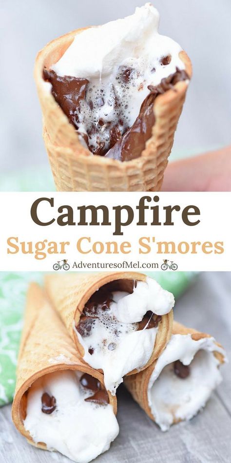 Campfire Smores, Smores Dessert, Smore Recipes, Smores Cupcakes, Camping Desserts, Camping Snacks, Sugar Cones, Kids Camping, Easy Camping Meals