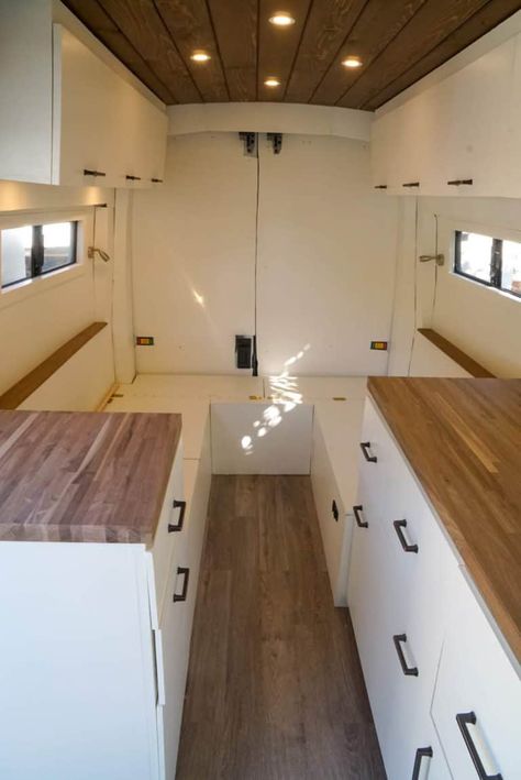 Camper Cabinets, Lightweight Campers, Birch Cabinets, Diy Campervan, Led Puck Lights, Light Wood Cabinets, Van Conversion Interior, Cabinet Fronts, Camper Van Conversion Diy