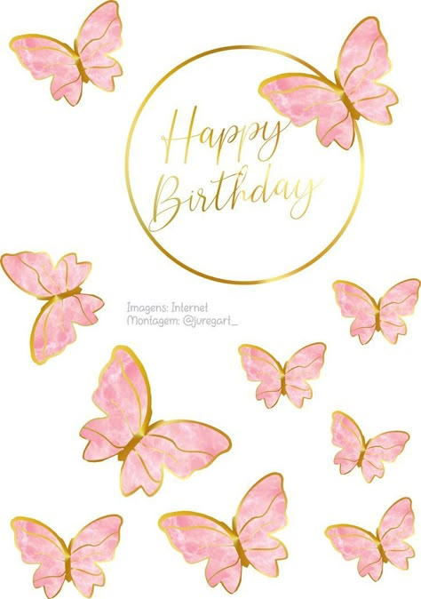 Diy Cake Topper Printable, Happy Birthday Butterfly, Cake Topper Diy, Pink Cake Toppers, Diy Cake Topper Birthday, Birthday Butterfly, Silhouette Cake Topper, Photo Cake Topper, Butterfly Coloring