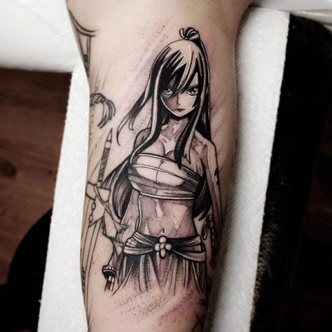 Yugioh Tattoo, Fairy Tail Tattoo, Sister Tat, Unique Tattoos For Men, Nerd Tattoo, Erza Scarlet, Cartoon Tattoos, Leg Sleeves, Anime Tattoos