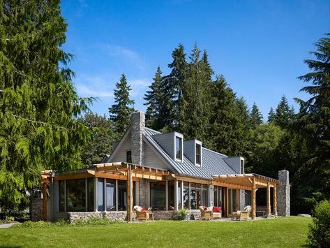 Key Peninsula Residence | Vandervort Architects Modern Cape Cod, Modern Cape, Mountain Home Exterior, Solar Water Heating, Suburban House, Kitchen Remodel Design, Attic Renovation, Cape Cod House, Modern Farmhouse Exterior