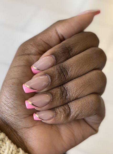 Pink Gold Nails, Magenta Nails, Nice Nails, French Acrylic Nails, Gold Nails, Manicure Pedicure, Mani Pedi, How To Do Nails, Manicure And Pedicure