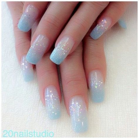 BabY BlUe Blue And White Nail, Winter Wedding Nails, Cinderella Nails, Blue Wedding Nails, Nails Polish, Blue Winter, White Nail, Nails Simple, Prom Nails